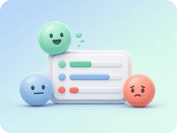 Positive, neutral, and negative sentiment faces around a comment summary.